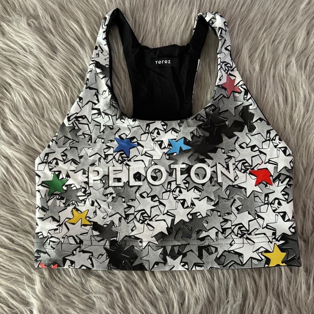 Terez Peloton Wireless Racerback Sports Bra Womens Size Large Black Stars